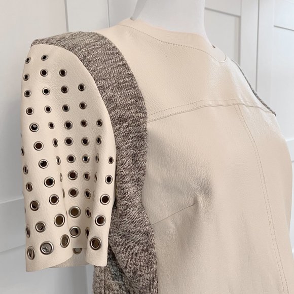 Rebecca Taylor Leather & Knit Top with Grommet Sleeves - Picture 4 of 11